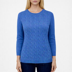 Talbots Cable Knit Sweater Blue Multi Marled Speckled Knit Soft Cotton Size XL